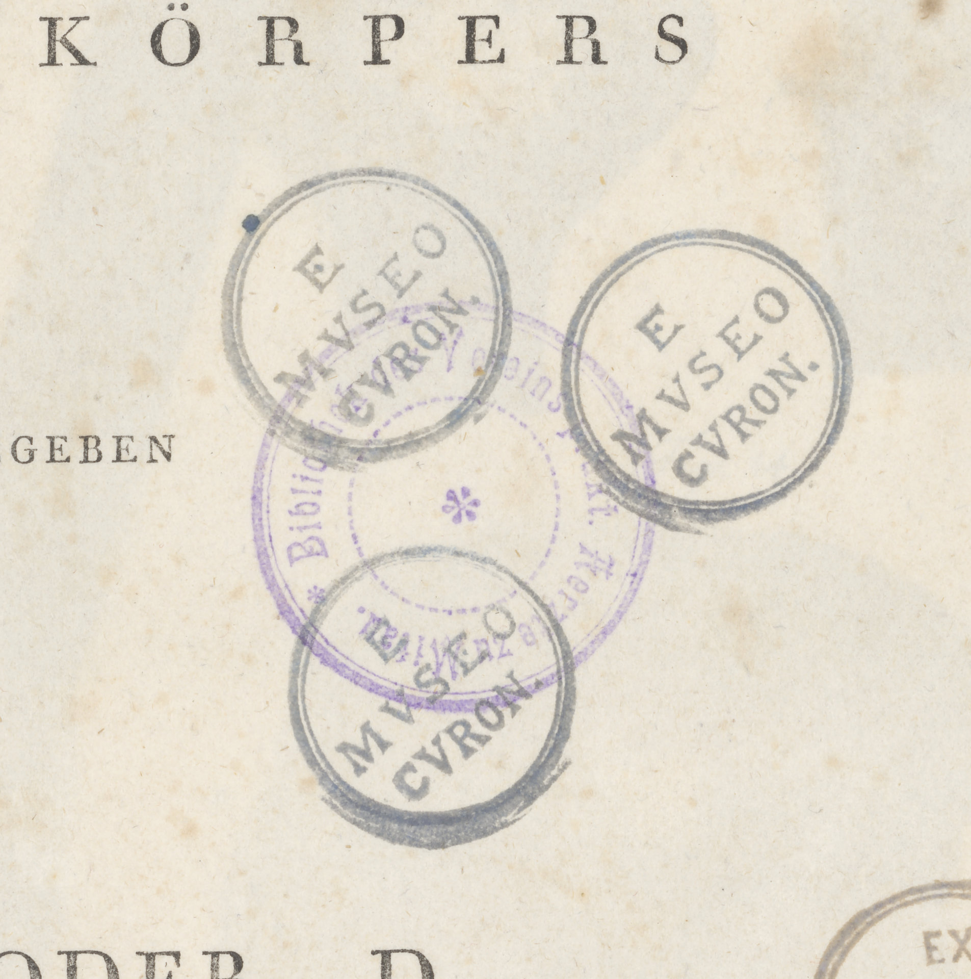 Kurlandzkie Towarzystwo Literatury i Sztuki w Jełgawie, okrągła fioletowa pieczątka i nadbite 3 okrągłe zielone pieczątki