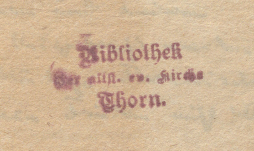 Gmina ewangelicka w Toruniu, 2. Pieczęć podłużna z napisem: „Bibliothek der altst. ev. Kirche Thorn”