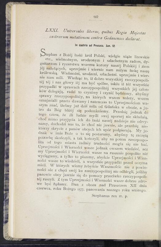 Adolf Pawiński, Stefan Batory pod Gdańskiem w 1576-77 r. : listy, uniwersały, instrukcye, Warszawa 1877, s. 112
