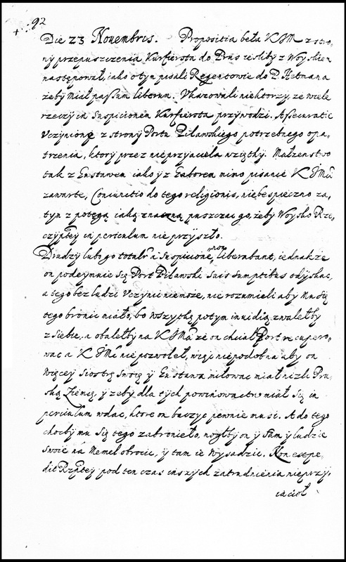 Pierwsza strona diariusza sejmu toruńskiego z 1626 r., dostępne w jednostce pt. Akta kancelarii królewskiej 1627-1629 podkanclerza Jakóba Zadzika, Biblioteka Czartoryskich w Krakowie, rkps. 357