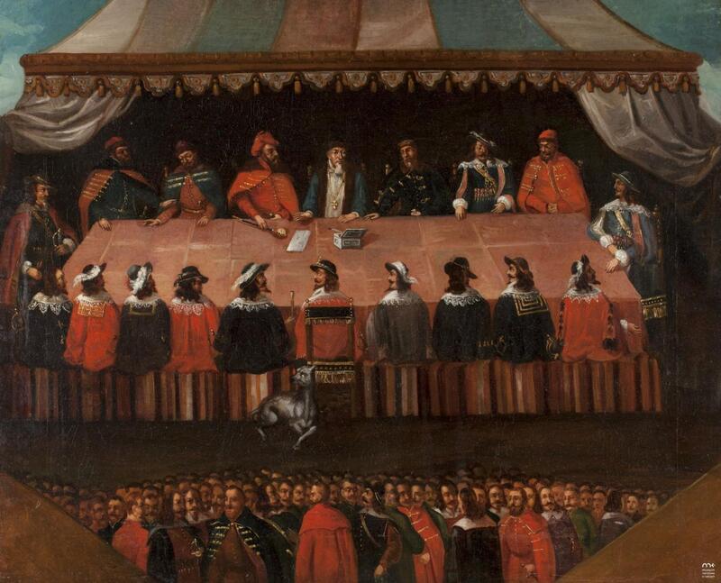 Rokowania polsko-szwedzkie w Sztumskiej Wsi we wrześniu 1635 roku / Aleksander Rycerski wg Tomasza Dolabelli (1860-1863)