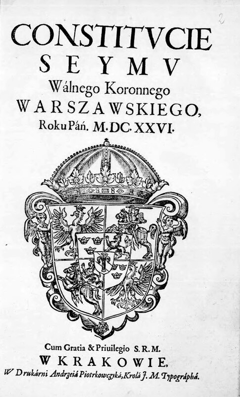 Fragment druku konstytucji Sejmu warszawskiego z 1626 r. upoważniającej króla do zwołania sejmu nadzwyczajnego