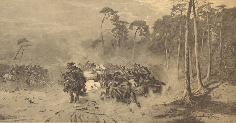 Utarczka hussaryi polskiej ze Szwedami / Józef Holewiński, Józef Brandt [1880] Podstawowe media Utarczka hussaryi polskiej ze Szwedami / Józef Holewiński, Józef Brandt [1880], detal