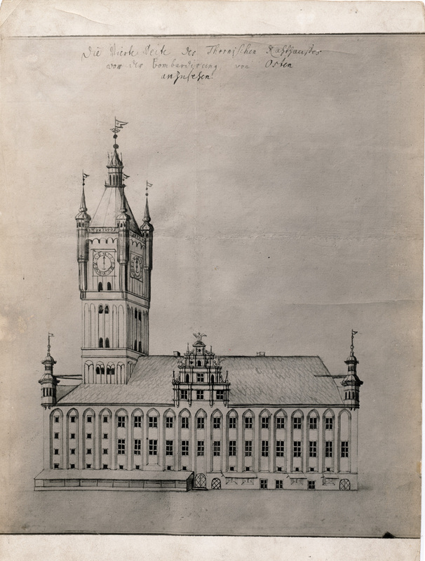 Ratusz Staromiejski zrujnowany pożarem w 1703 r., widok od strony wschodniej