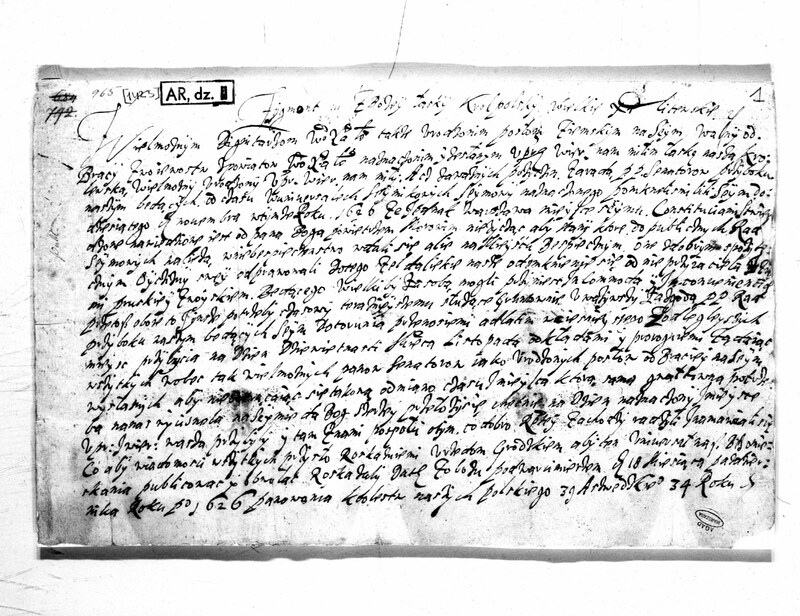 Uniwersał króla Zygmunta III o przeniesieniu sejmu 1626 do Torunia