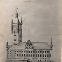 Ratusz Staromiejski zrujnowany pożarem w 1703 r., widok od strony wschodniej
